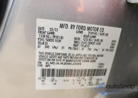 2013 Lincoln Mkx from USA, damaged, VIN 2LMDJ8JK2DBL32569